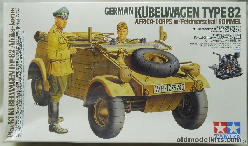 Tamiya 1/16 Pkw.K1 Kubelwagen Type 82 Africa Korps With Rommel And Driver Figures, 36202 plastic model kit